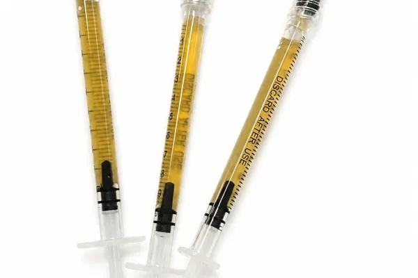 Syringes of golden platelet-rich preparation made from the patient's own blood at Avinity Health Scottsdale