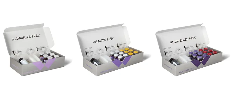 SkinMedica Illuminize, Vitalize and Rejuvenize professional chemical peel kits side by side
